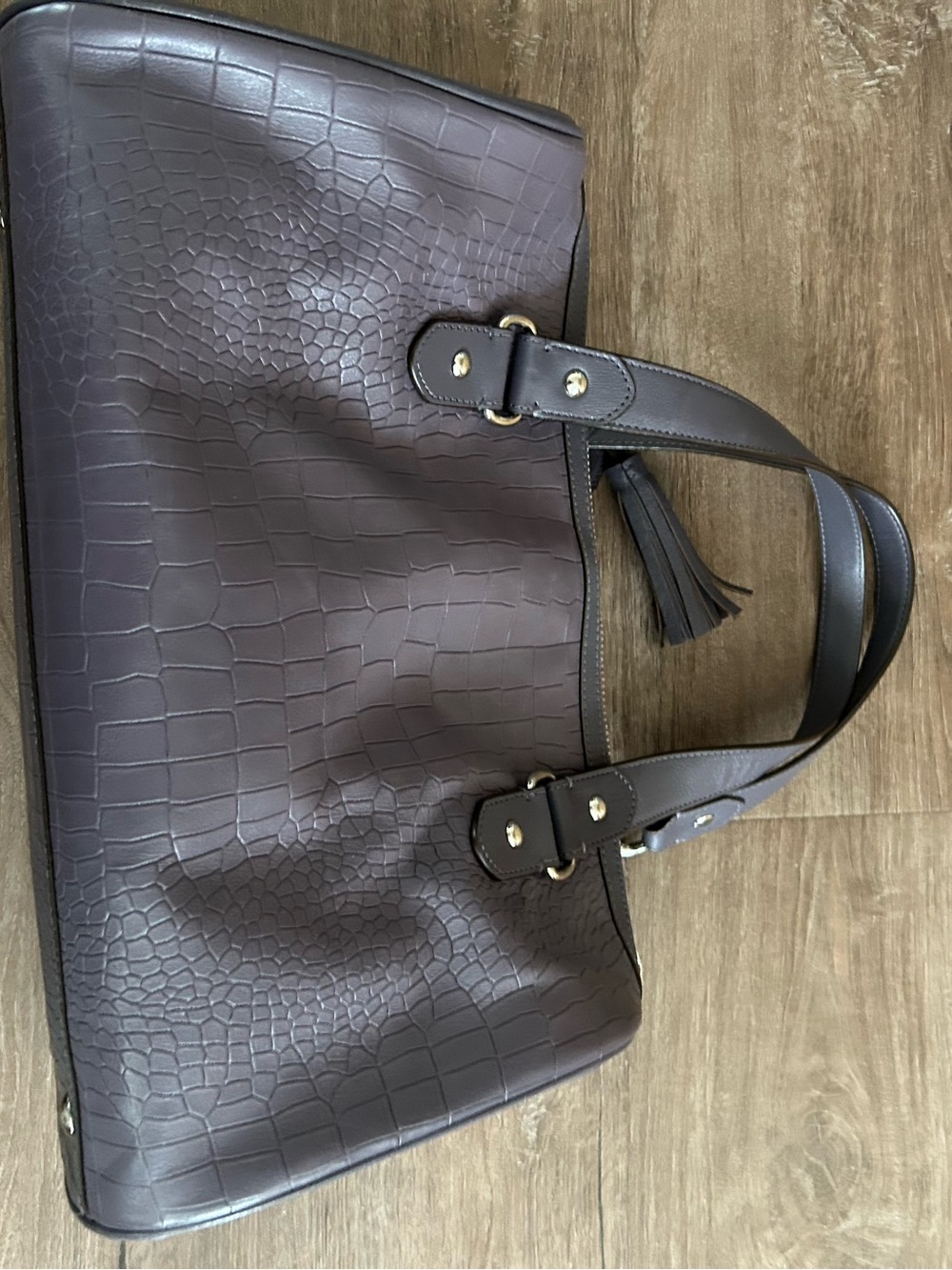 COACH EUC Brown Croc-Embossed Leather Satchel - Picture 6 of 6